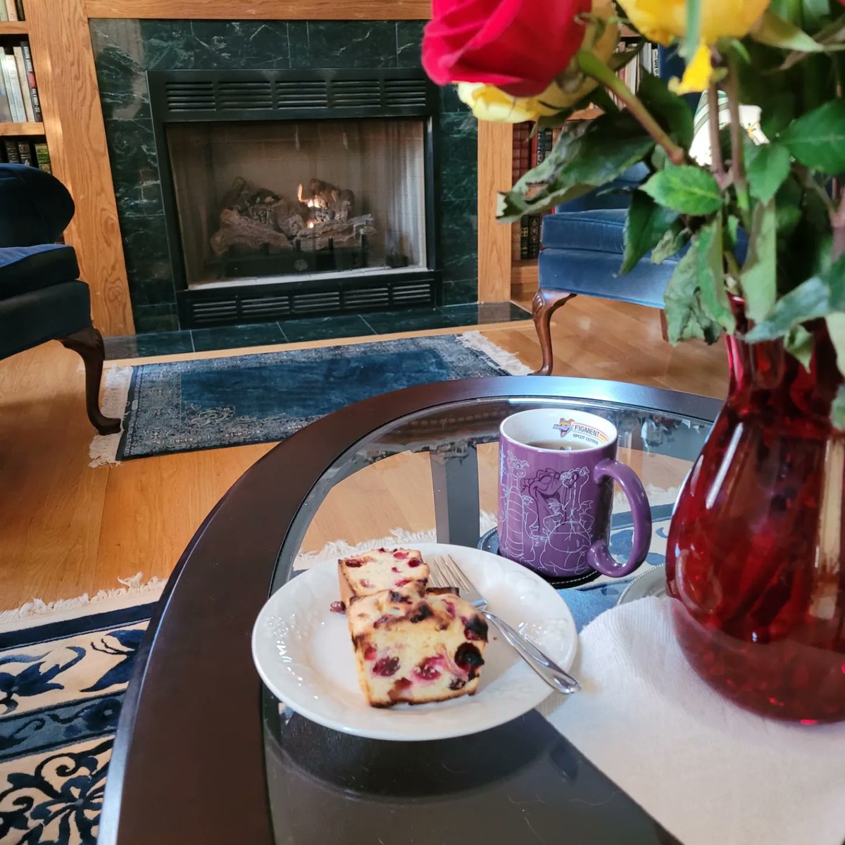 Cold afternoons call for tea and cake in front of the fire place. Today's sweet treat is a cranberry Orange Buttermilk cake. Light, a little sweet, a little tart and the perfect pairing for a good spiced black tea.
#TeaTime #CookingFun #cake #cranberries