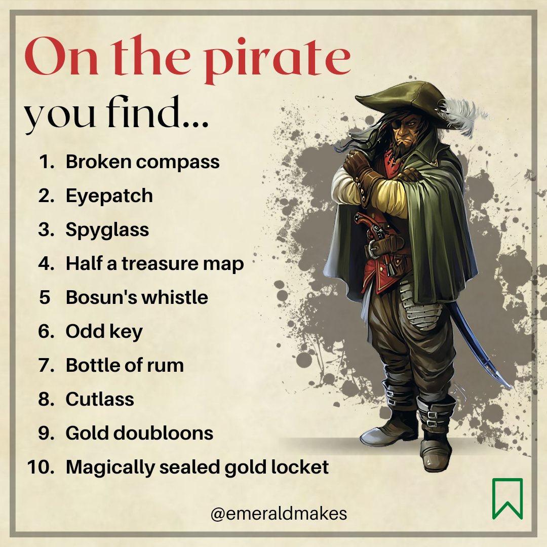 EmeraldMakes's tweet photo. 🏴‍☠️𝙇𝙤𝙤𝙩 𝙏𝙖𝙗𝙡𝙚 | 𝙋𝙞𝙧𝙖𝙩𝙚🏴‍☠️

What are pirates if not bandits of the sea? https://t.co/MFjV9OTqtf