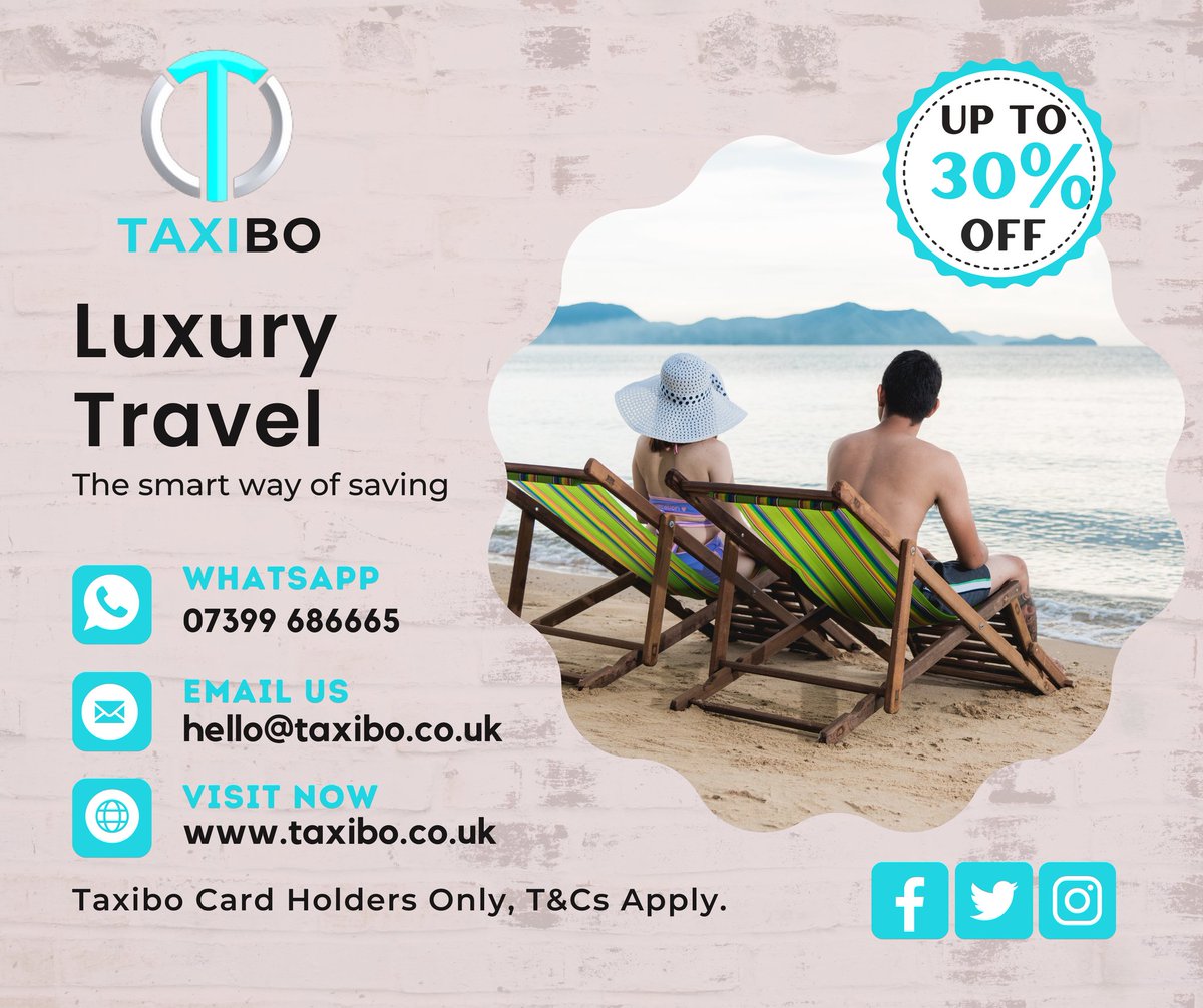 30% OFF YOUR LUXURY HOLIDAY/TRAVEL WHEN APPLYING FOR A TAXIBO CARD

#travel #travelphotography #holiday #luxurytravel #luxurytraveller #luxuryholidays #traveltheworld #travelblogger #travelphotography #travelguide