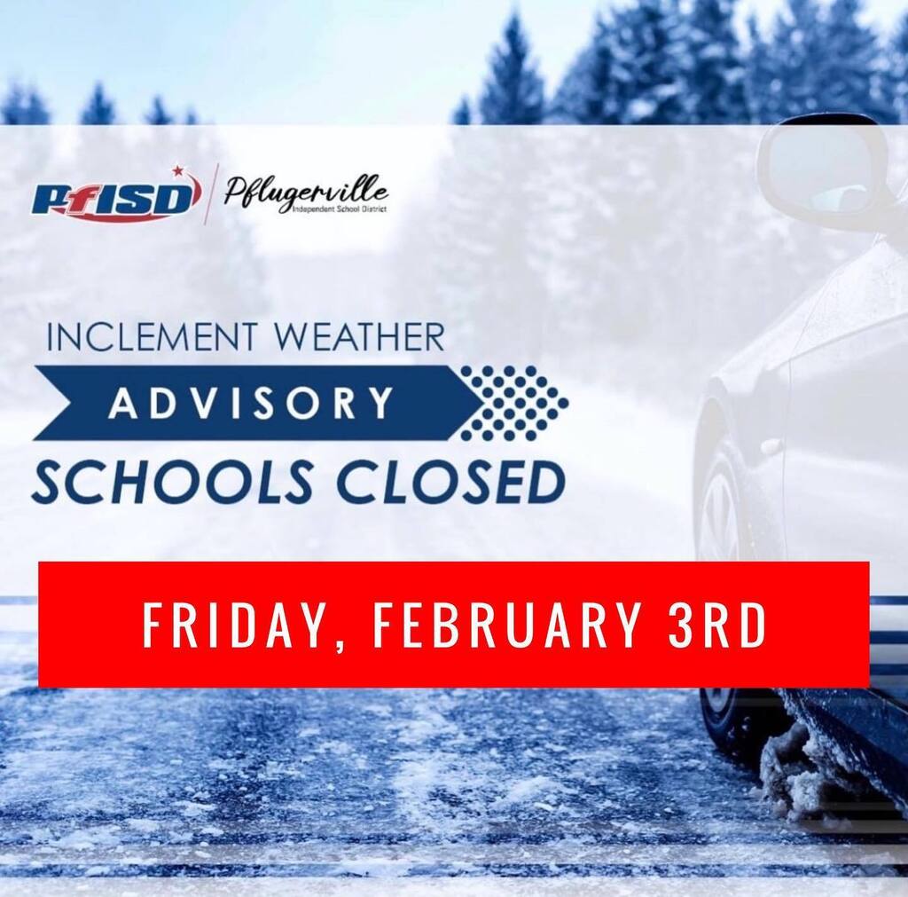 Schools to remain closed on Friday, February 3rd ➡️ Repost from <a href="/pflugervilleisd/">PflugervilleISD</a>
•
Due to continued power outages at campuses, all Pflugerville ISD schools and offices be closed on Friday, Feb. 3.
 
The decision to close was made after assessing camp… ift.tt/IszZWEh