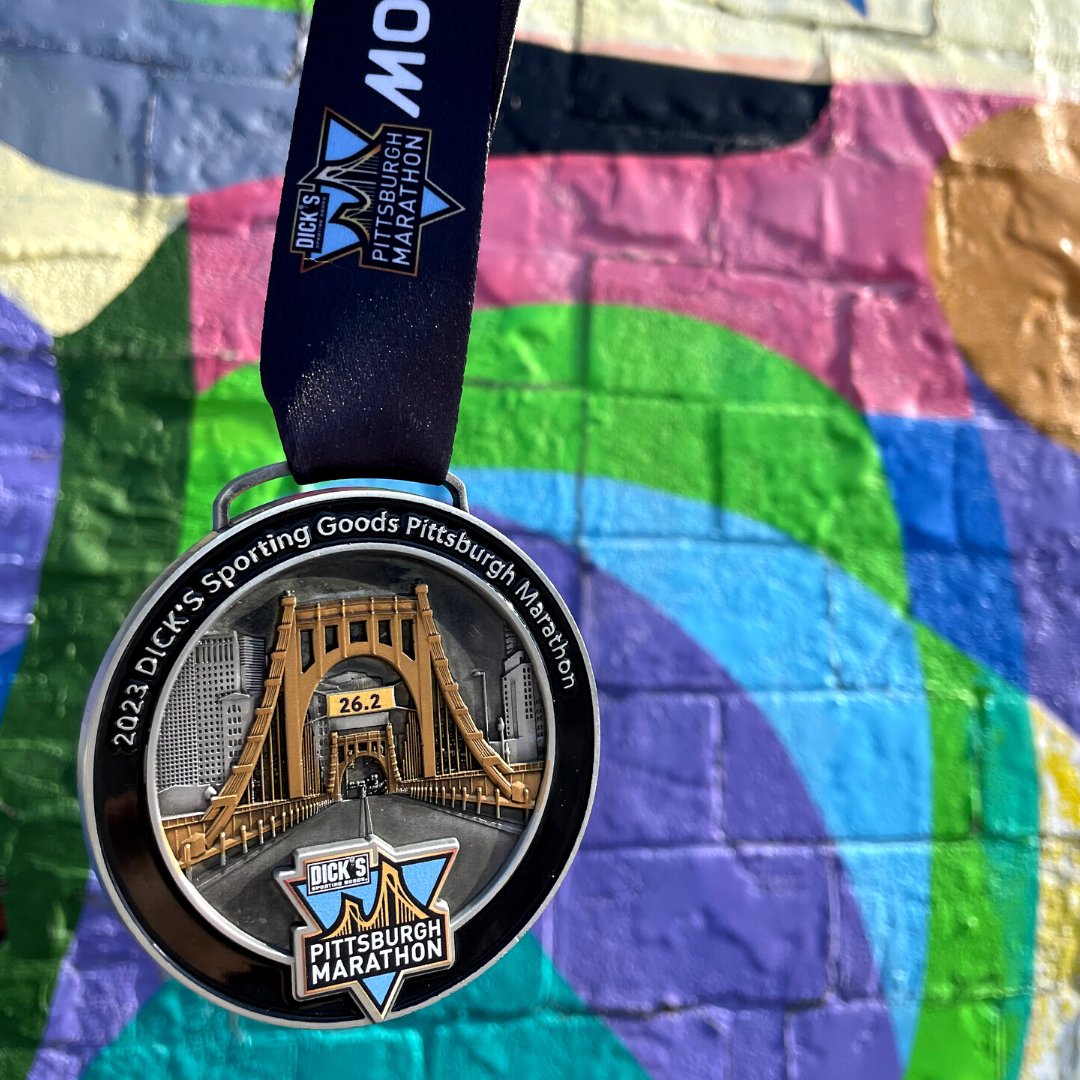 PGHMarathon's tweet photo. We couldn't wait another minute to share the 2023 @DICKS Pittsburgh Marathon Weekend of Events Race Medals! 😍 🏅 For the first time ever we're giving you a sneak peek of the hardware you can earn by completing one (or more!) of our events!

#MOVEPittsburgh #runnerofsteel https://t.co/ZTX0Q5V0h9