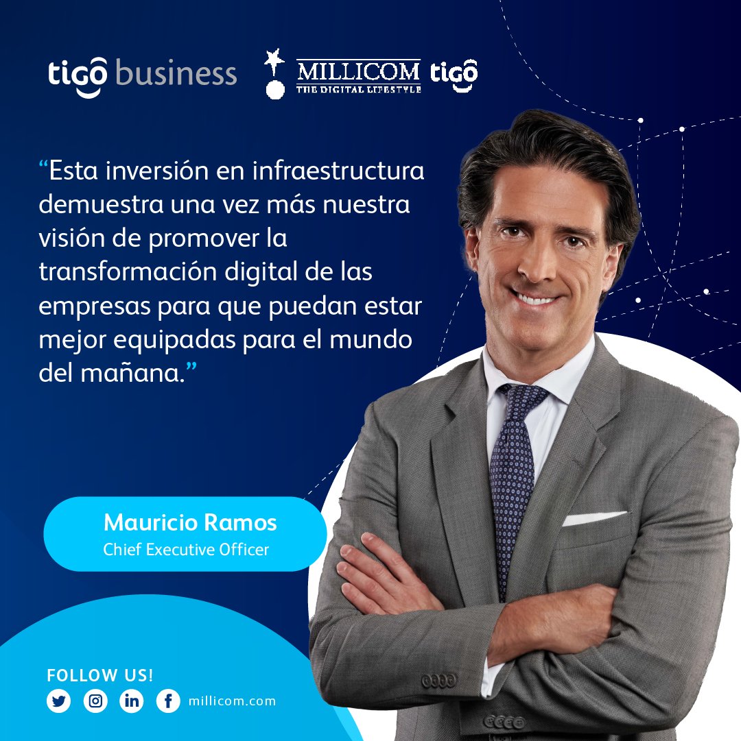 Millicom's tweet photo. "LATAM está creciendo y adoptando rápidamente las nuevas tecnologías. Esto es una oportunidad y responsabilidad a la vez: la de construir las autopistas digitales que habiliten el futuro de nuestras comunidades". Mauricio Ramos, CEO @Millicom #Tigo 

👉 https://t.co/H9pwXmNxBR https://t.co/Wi6miQZuUO