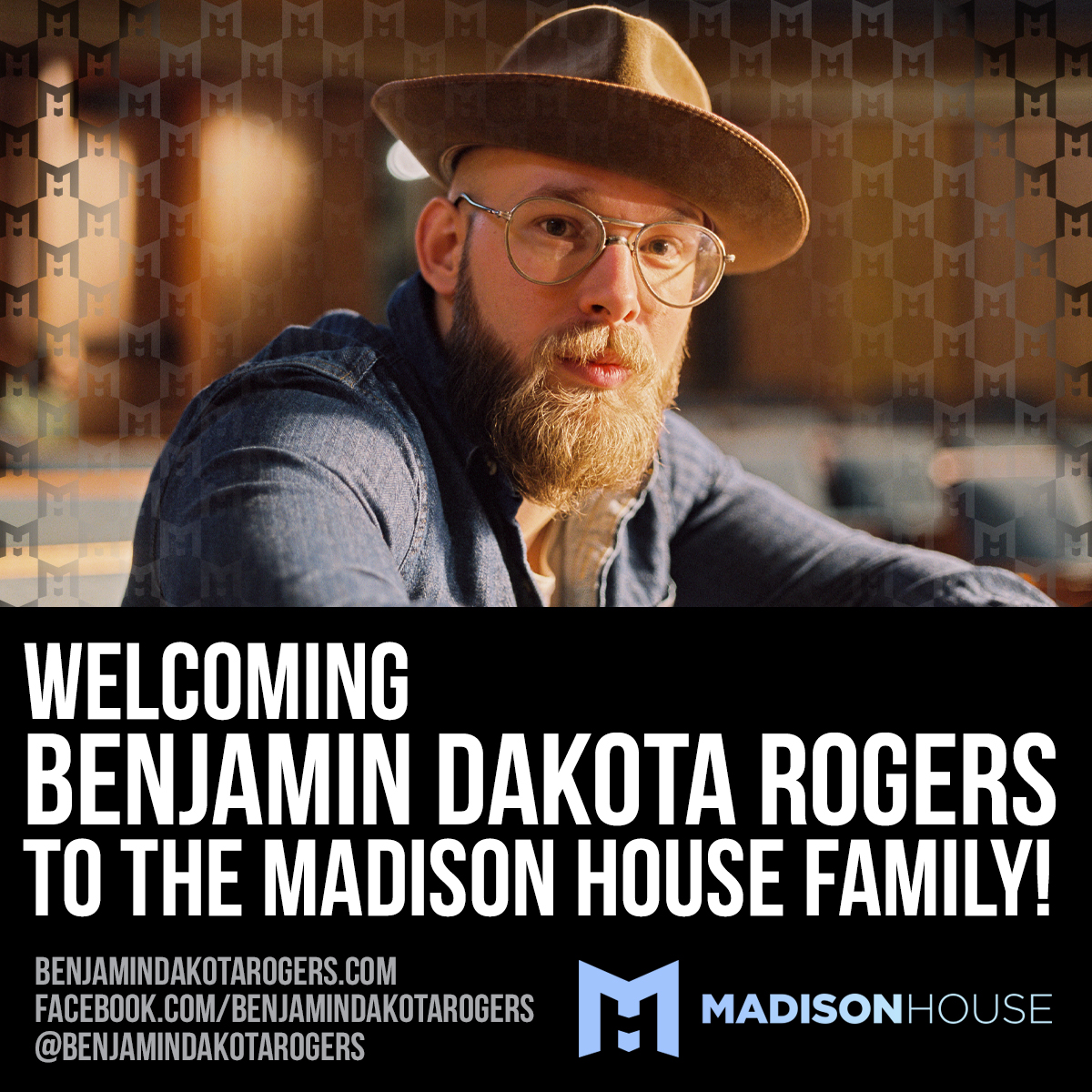 madisonhouse's tweet image. Help us welcome Benjamin Dakota Rogers to the #MadisonHouse Family. We are very excited to work with Benjamin and you can check out his amazing songs on all platforms now! #americana, #roots, #folkmusic