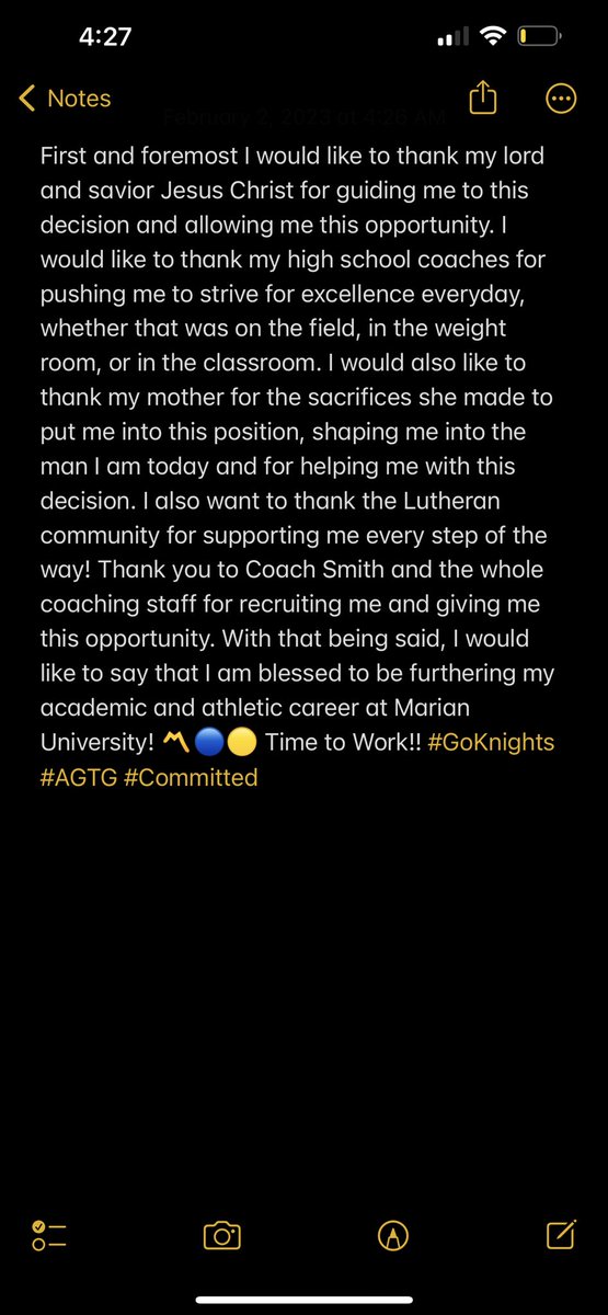 _jroberts___'s tweet photo. 110% COMMITTED 〽️🟡🔵 @CoachKarrasJr @Coach_SmithMU @MarianUFootball https://t.co/fPxcEPXSsg