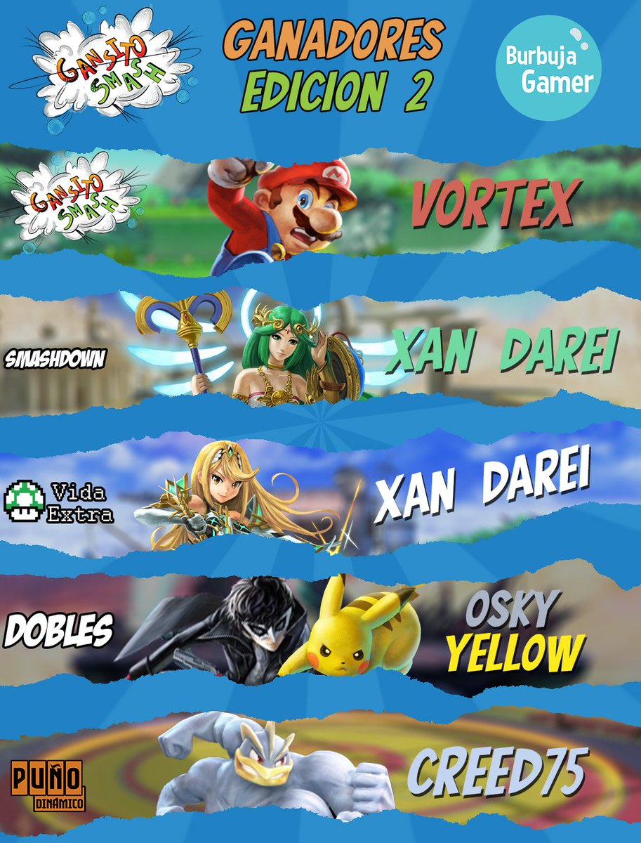 GANADORES GANSITO SMASH 2 🎖
Aquí les dejamos a los ganadores de los eventos en nuestro último torneo, gracias por acompañarnos 😄