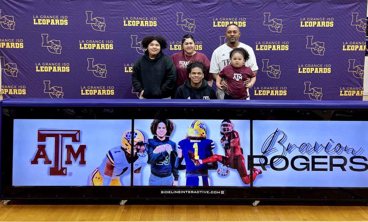 LGISDAthletics's tweet photo. Today we celebrated Bravion Rogers ⁦@Bravion1⁩ and his signing with ⁦⁦@AggieFootball⁩. We are excited to cheer you on at the next level! #WeAreLG https://t.co/q0GgpPPjMR