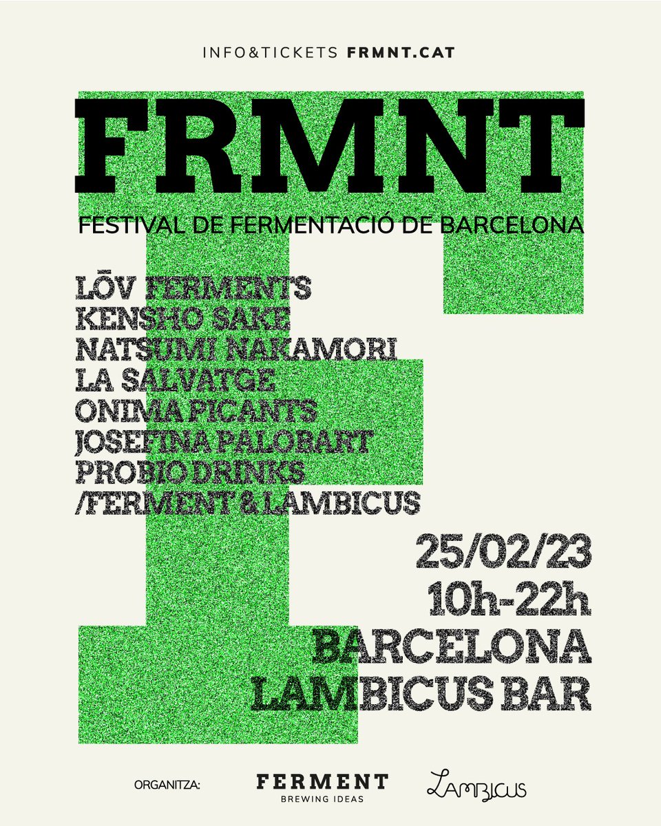 ¡Qué ilusión anunciar esto! Nuestro proyecto de fermentados Ferment se une con Lambicus, tienda y bar referentes en #cerveza belga y espontánea, para montar un buen sarao.
¡Os presentamos la primera edición del Festival de #Fermentación de #Barcelona! 
📲 frmnt.cat