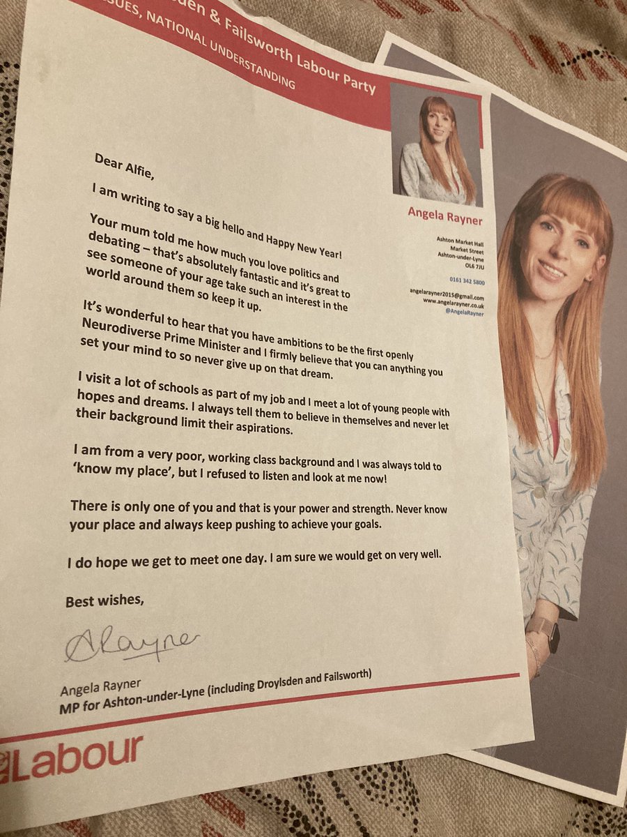 CandlesClare's tweet photo. Thank you for writing to my son @AngelaRayner it meant everything to him.His 1st debate comp tomorrow &amp; this gave him such confidence #BBCQuestionTime #autism #inclusion https://t.co/fifo8JO4G7