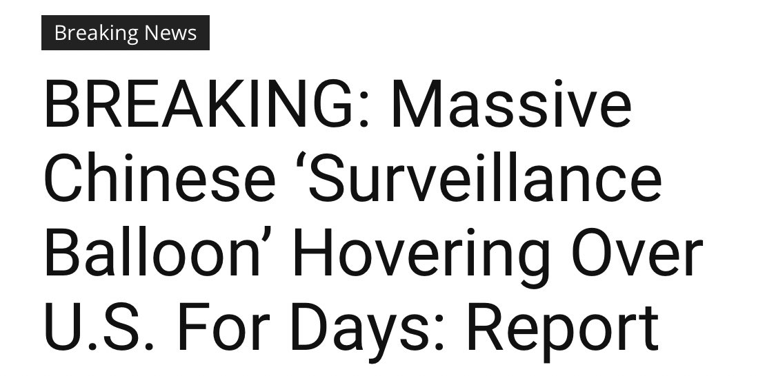 robbystarbuck's tweet photo. China has had a "massive surveillance balloon" hovering over the United States for days and the US Government hasn’t shot it down yet in case you were wondering how compromised Biden is by his son’s shady deals in China. It was last seen in Montana. https://t.co/bxEn22YYGf