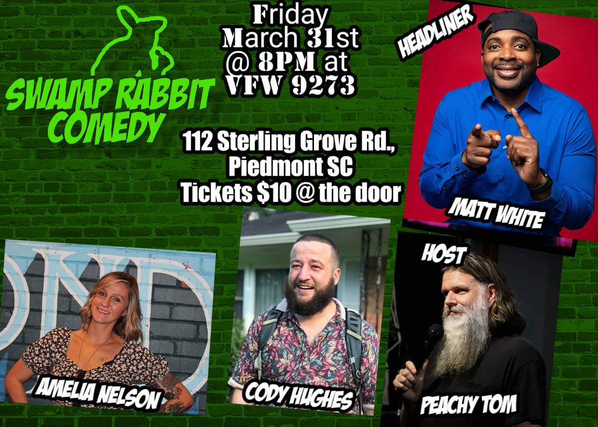 tomemmonscomedy's tweet image. #SwampRabbitComedy 
#MattWhite
#CodyHughes
#AmeliaNelson
#PeachyTom 
#VFW
#VFWPost9273