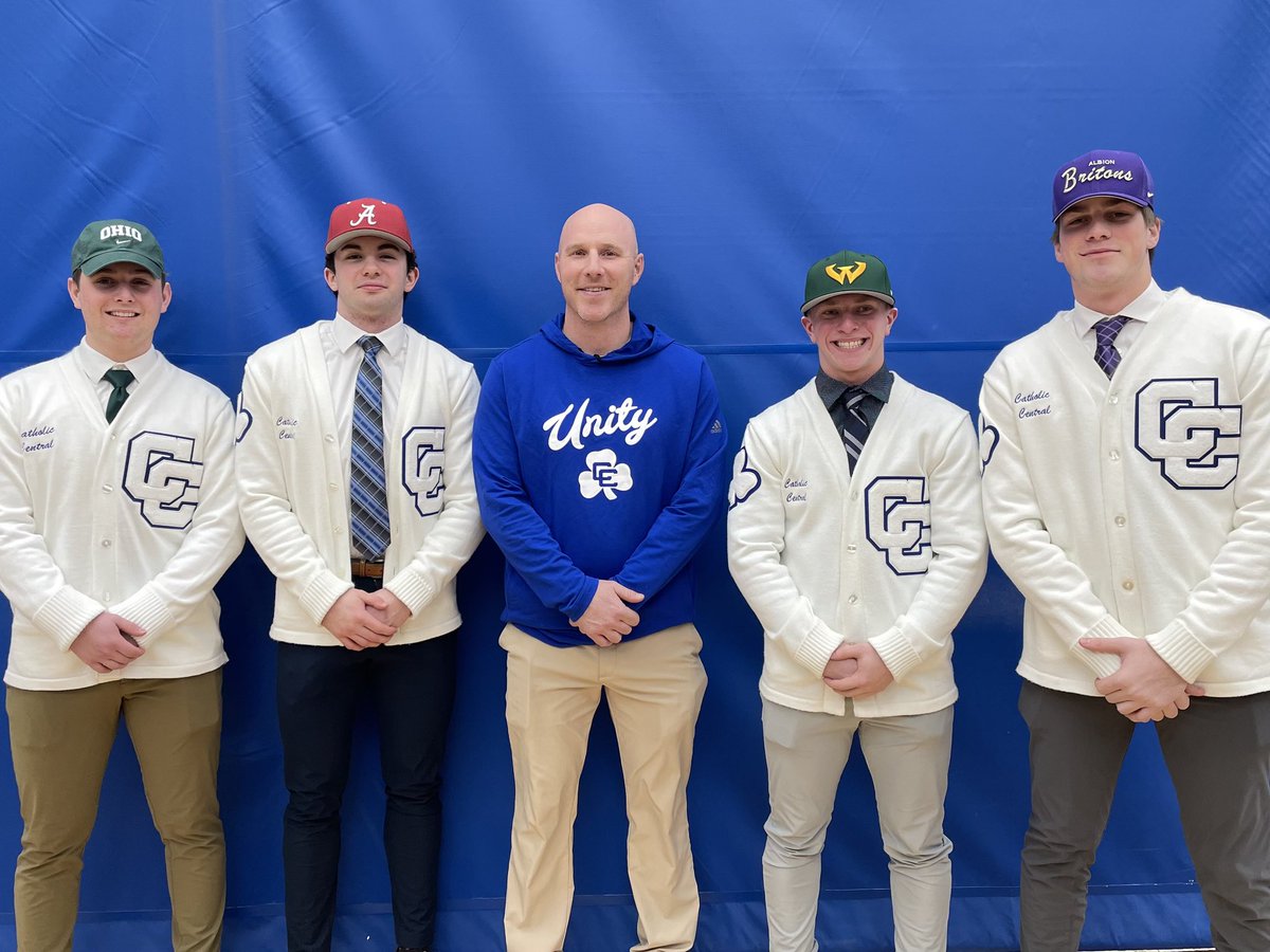 Congrats to CC baseball players on signing their commitment to further their careers in college!
<a href="/BlakitaBrady/">Brady Blakita</a> (baseball) - Wayne
State University.<a href="/EvanHaeger/">Evan Haeger</a> (baseball) - University of Alabama.
<a href="/CassidyTrae/">Trae Cassidy</a> (baseball) - Ohio
University. <a href="/ConnorDavey13/">Connor Davey</a> (football) Albion College