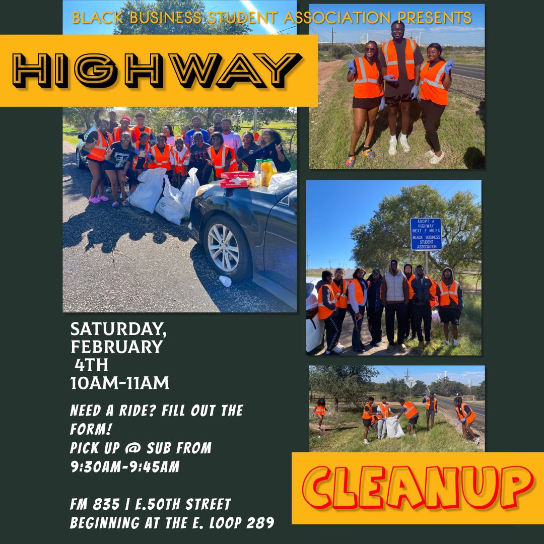 Join us at our Highway Clean Up
Need a ride 🚘? DM us &amp; we will have a driver for you! 
BREAKFAST PROVIDED 🍩

🗓 Saturday, February 4th
📍FM 835 | E. 50TH ST 
⏱10am-11am