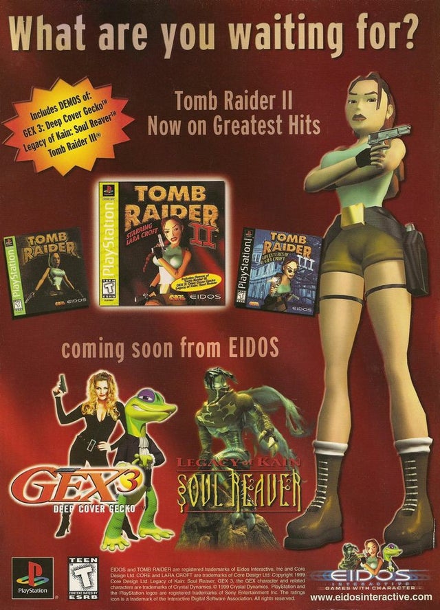 alucard8791's tweet photo. #eidos y sus juegos en un aviso para la #playstation, el año, 1999. #tombraider #saga #soulreaver & #gex3 https://t.co/chh6sOVkzI