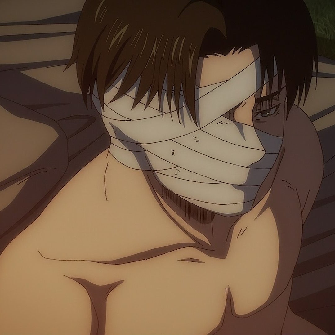 levi (shingeki no kyojin) 1boy male focus solo bandages curtained hair  black hair black eyes illustration