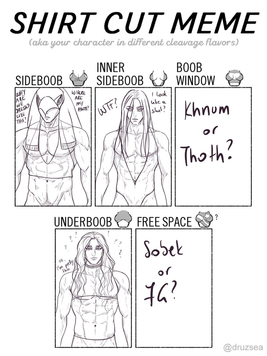 🤣🤣🤣 this is so fun to draw!
Who should I draw for the missing spots?? 

#shirtcutmeme #ENNEAD