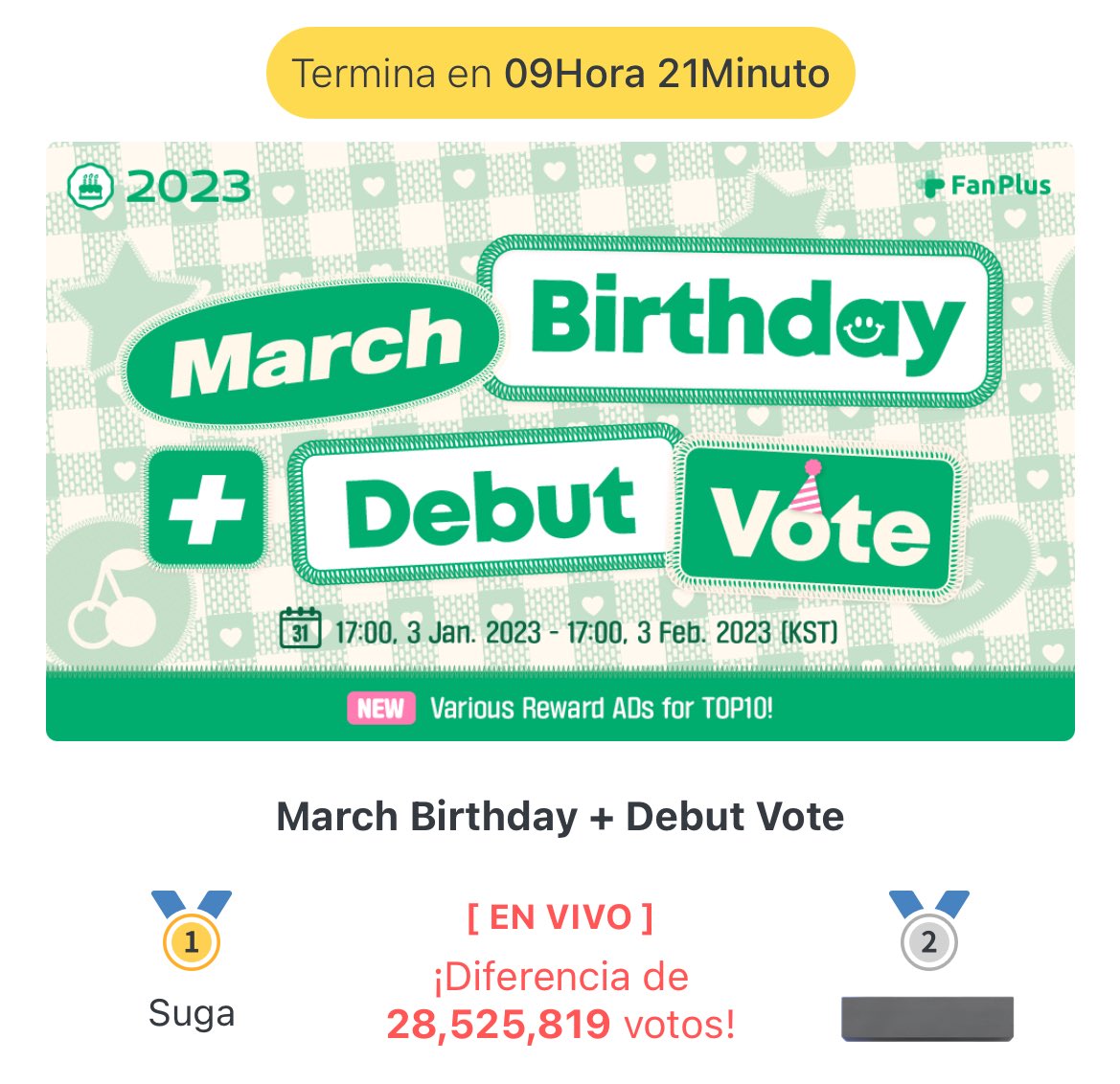 equipo_fanplus's tweet photo. ¡ARMY! Quedan 9 horas para que termine la votación y la brecha disminuye, por favor no dejemos que nos pasen. 

La diferencia es de +29M así que tenemos que agrandarla 🫡

@BTS_twt https://t.co/mVPWawl8Zh