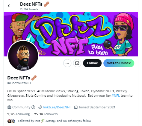 6. <a href="/DeezNutzNFT/">Deez NFTs 🥜</a> 

OG. And also memes. But I think it has bee's.