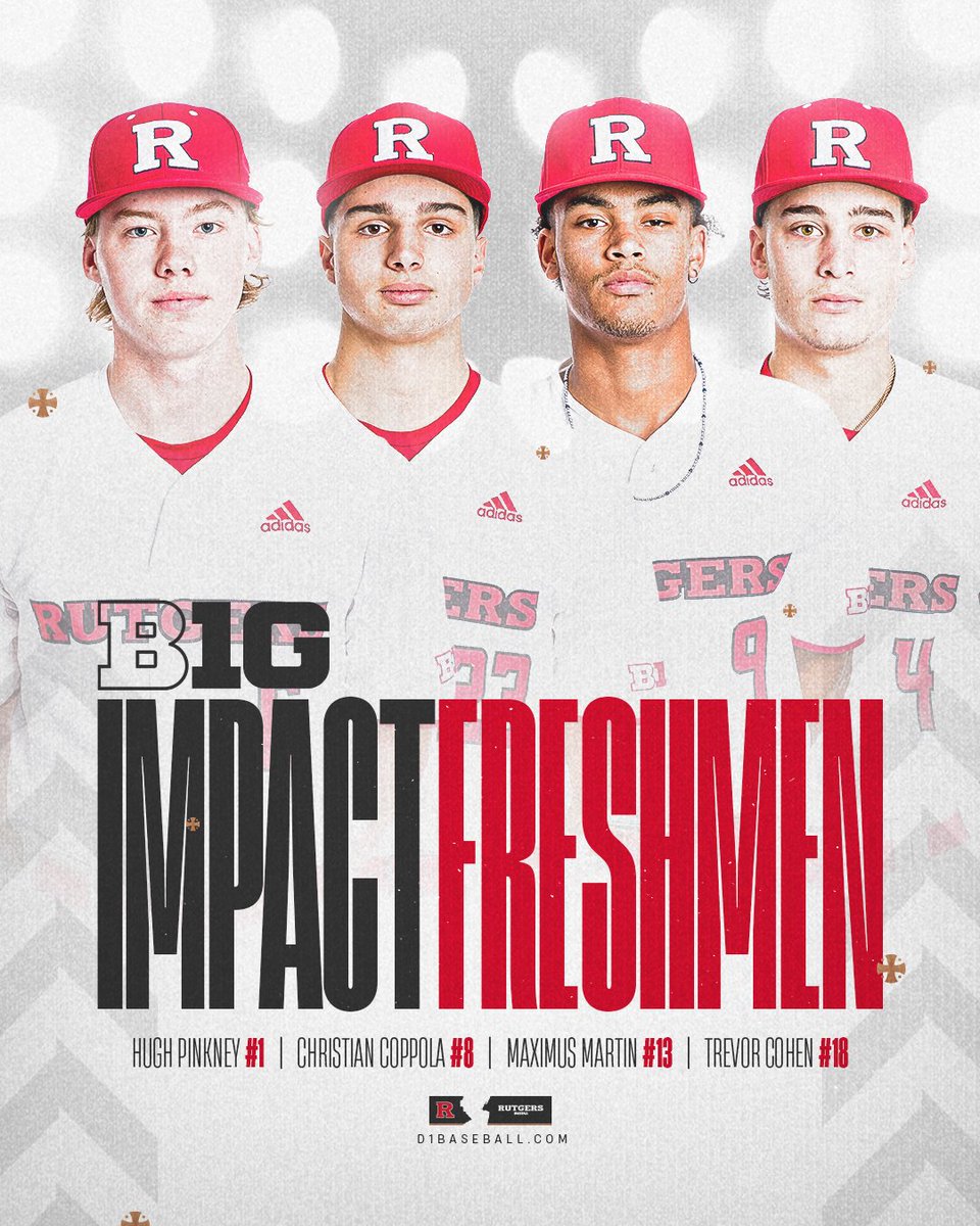 Not 1... Not 2... Not 3... but 4⃣ Scarlet Knights have been ranked among the top impact freshmen in the Big Ten by <a href="/d1baseball/">D1Baseball</a>!

Not only does Hugh Pinkney take the top spot, but we also have the most ranked of any team in the conference 📈📈📈

#TCD