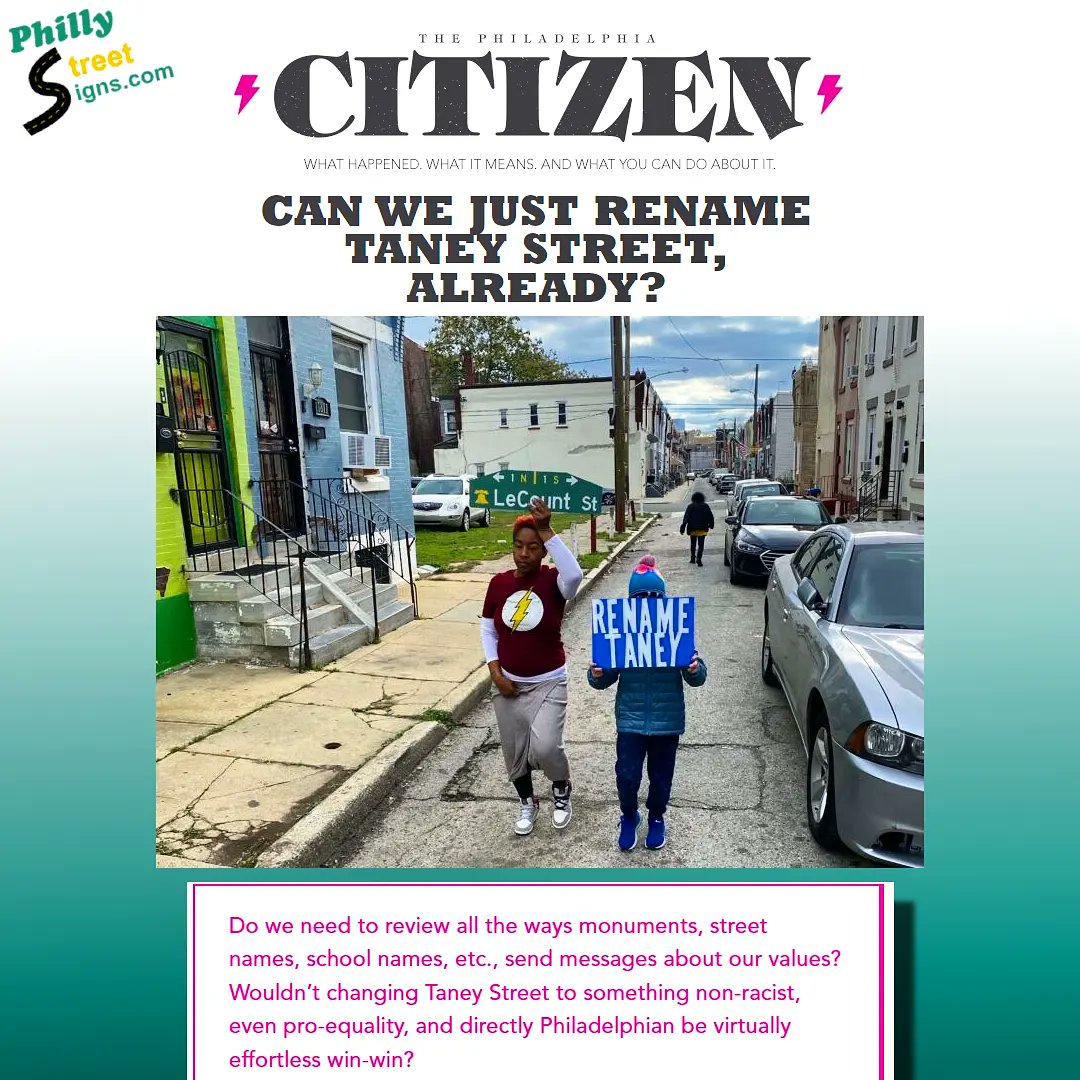 🛣️✍️ When @Rename_Taney reached out, we were happy to donate #PhillyStreetSigns to help them get their message across! 📣 Go show them some support by liking, following, and signing their petition to #RenameTaney! ✊ 📰 Check out @ThePhilaCitizen for the full, in-depth story! 🗞️