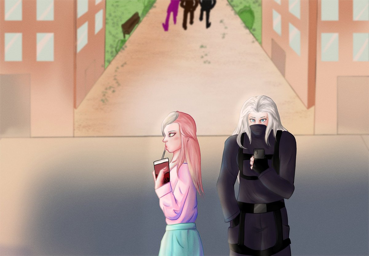 Yurworld's tweet photo. AHHHHHHH FINALLY
Aaron (he/they) and Ymir (she/they) waiting for their boyfriends
This is a The Witcher Modern AU, Ymir is poly with Jaskier, and Aaron still with his soulmate Geralt, you Can notice them in the background huhu
#TheWitcher #OC #Thewitcheroc https://t.co/9glVisPP0K