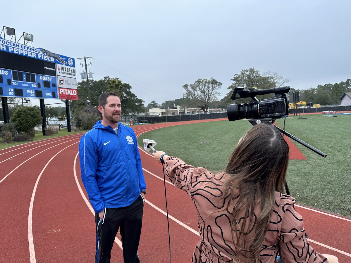 Thanks to <a href="/AnsleyBrentTV/">Ansley Brent</a> of WXXV for stopping by today to interview the Mississippi Girls XC Gatorade Player of the Year, Miss Addison Rainey! #TheGreyhoundWay
