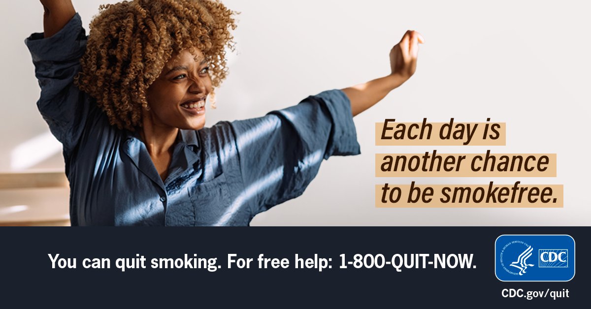 CDCTobaccoFree's tweet photo. For #NationalGetUpDay, share your quit story to help inspire others. To find free resources to help you quit, visit https://t.co/N6zYMofnEY today. #WeGetUp https://t.co/k3zuRcc8PO
