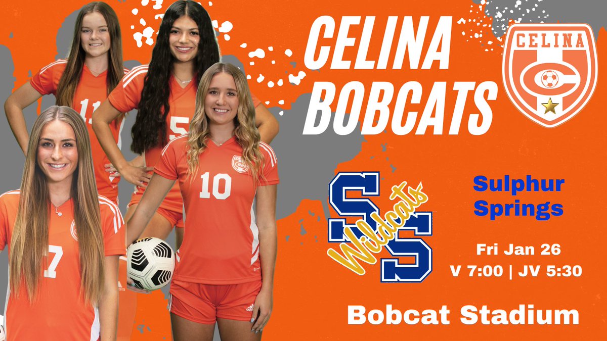 Come out tomorrow to support you’re #1 Celina Lady Bobcats vs Sulphur Springs.  Hope to see everyone out at Bobcat Stadium!
💫🏆⚽️🧡 #LEGACY

⏰ JV 5:30p | V 7:00p
🆚 <a href="/sshswildcats/">SulphurSpringsHS</a> 

<a href="/CelinaISD/">Celina ISD</a>   <a href="/celinarecord/">Celina Record</a> 
<a href="/BobcatMomsCTX/">Bobcat Moms</a>