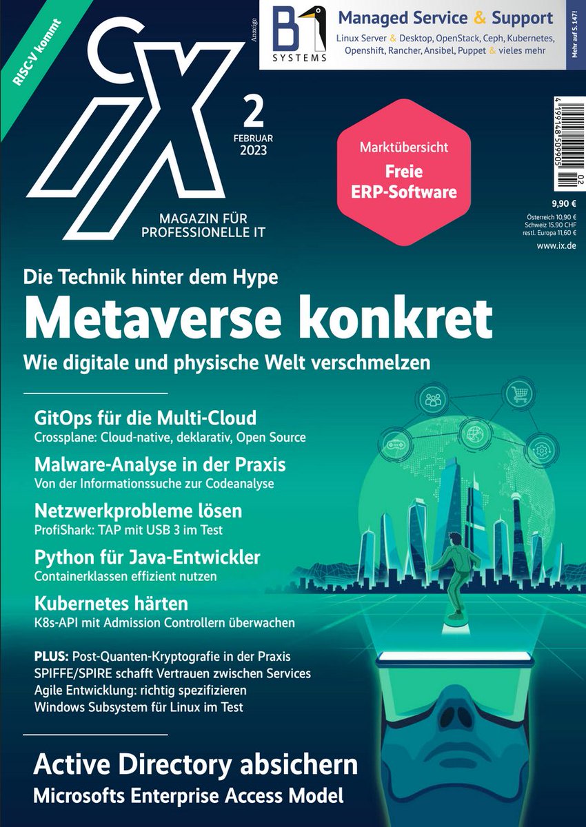 Die neue iX ist erschienen, mit einem Artikel von mir über die Integration von Post-Quanten-Kryptografie.
shop.heise.de/ix-02-2023/Pri…