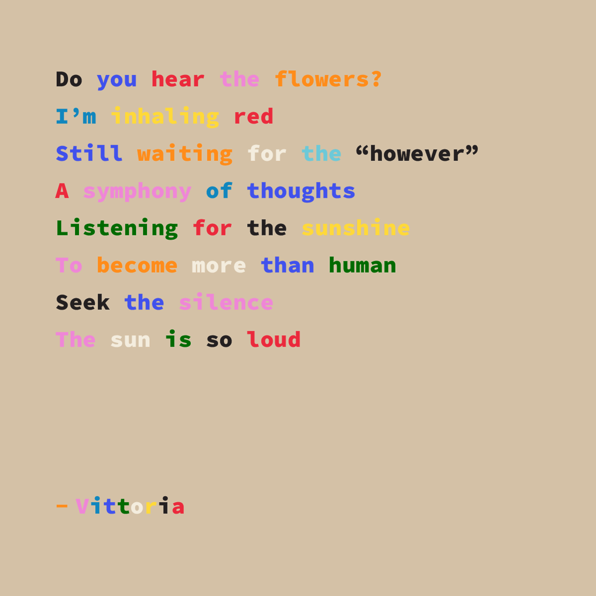 “Fragments” is a collection of  poems manually generated using lines of prose inspired by my daily life.

Wanted to share a preview for those who have asked for a poetry-only collection of mine. 

A few months in to making this series, with a few months to go!