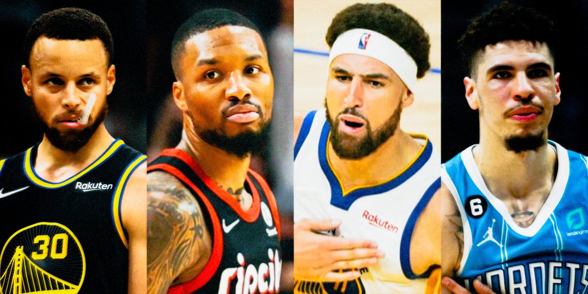Meloleague's tweet photo. Most 3’s per game this season:

Steph Curry | 4.9 3PM - 41.9%
•
Damian Lillard | 4.1 3PM 3PM - 37.3%
•
Klay Thompson | 4.0 3PM - 39.2%
•
LaMelo Ball | 4.0 3PM - 37.0%
•
Top 4 shooters in the game? 😳 https://t.co/B2O1TrLoZU