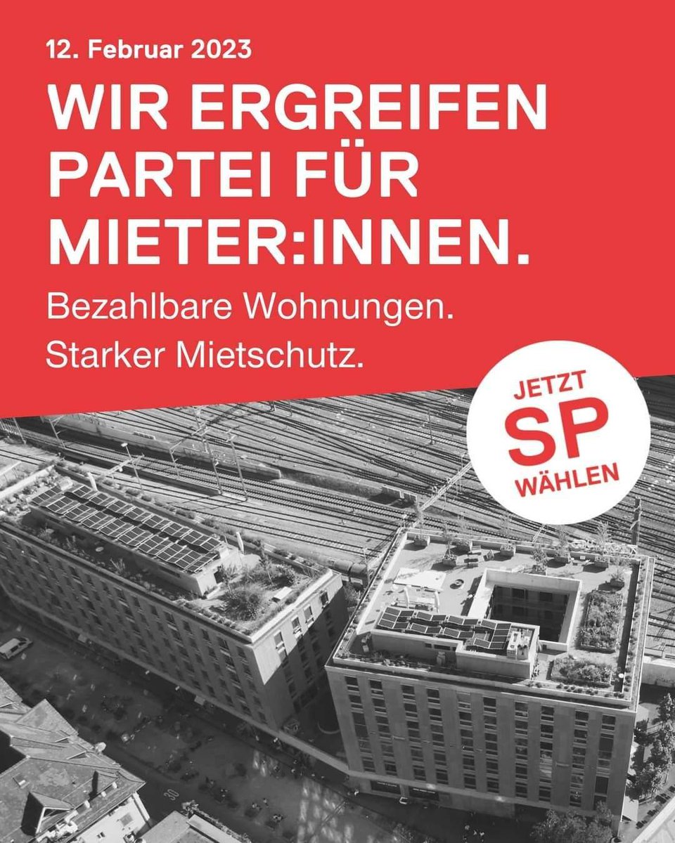 Wir ergreifen #Partei für #Mieter:innen 

Am 12. Februar Liste 2 #SP wählen für einen starken #Mieterschutz und bezahlbaren Wohnraum.