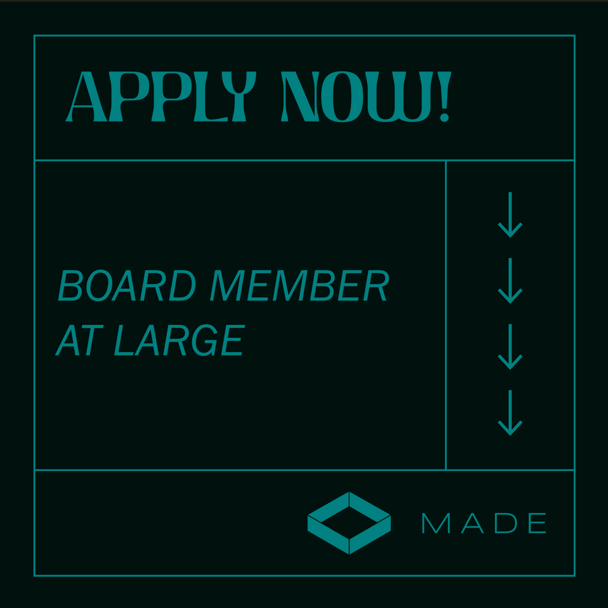 MADE (@madeinedm) on Twitter photo Do you have a passion for design? Looking to get involved in Edmonton’s design community? Join our Board! As a Board Member you will help advance the board’s projects and initiatives. If you’re interested, please email us at info@joinmade.org by Feb 1. joinmade.org/opportunities Do you have a passion for design? Looking to get involved in Edmonton’s design community? Join our Board! As a Board Member you will help advance the board’s projects and initiatives. If you’re interested, please email us at info@joinmade.org by Feb 1. joinmade.org/opportunities