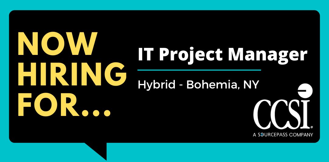 ccsinet's tweet image. At CCSI, A Sourcepass Company we have a new job opportunity for an IT Project Manager. If you are interested in this position please check out the link below to find more info.

IT Project Manager sourcepass.careers/job-openings/?…

#CCSI #Sourcepass #hiring #joinourteam #jobopportunity