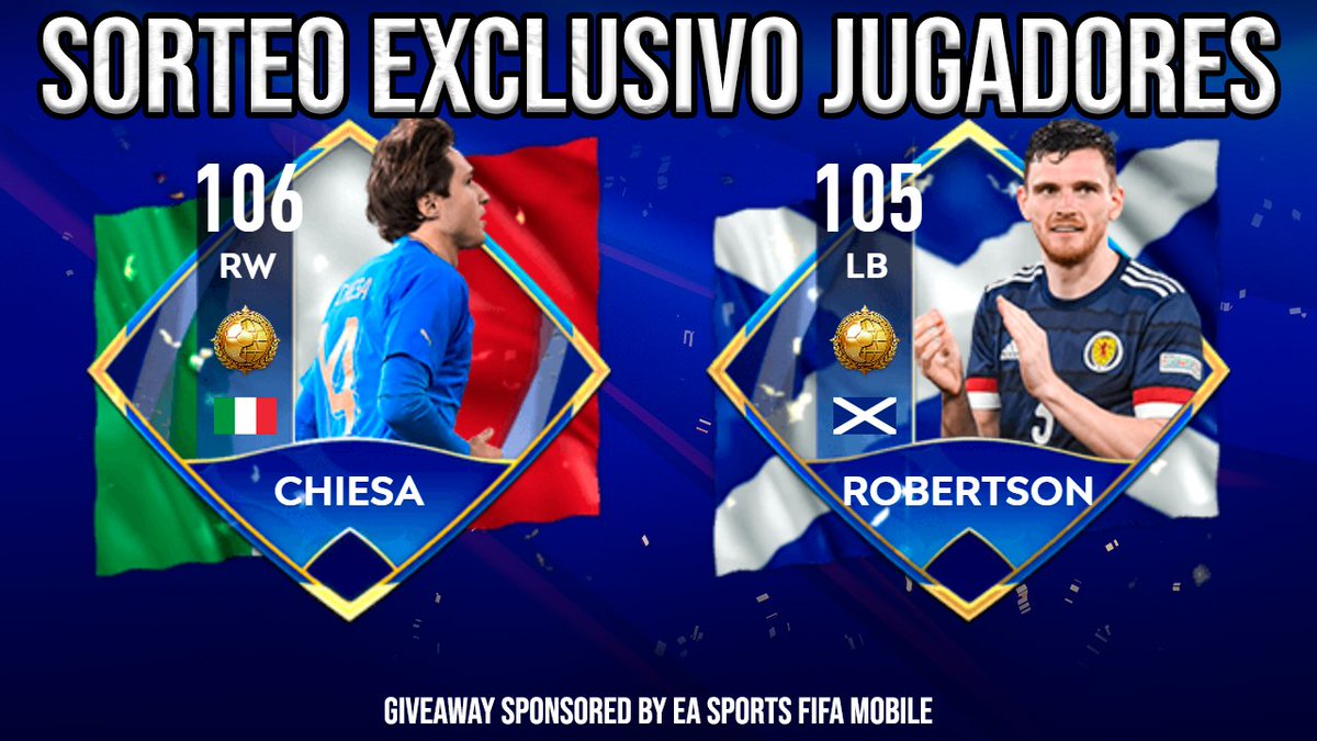 SORTEO EXCLUSIVO DE CHIESA O ROBERTSON GRACIAS A @EAFIFAMOBILE 

Requisitos:
· Seguir a <a href="/LuixenS/">Luixen</a> y @EAFIFAMOBILE 
· Darle RT 
· Estar en el directo del Viernes (2 horas despues del reinicio)
