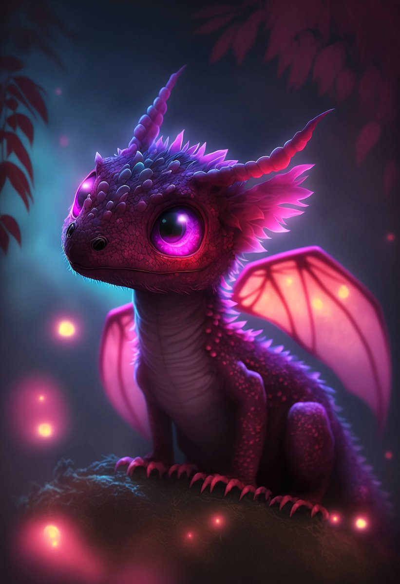 A dragon baby, small and bright,
In purple dark, a glowing sight.