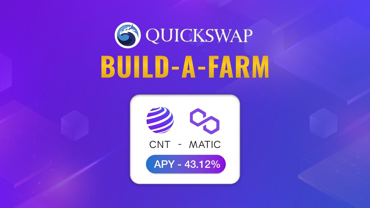 CryptionNetwork's tweet photo. ICYMI: CNT-MATIC pair on @QuickswapDEX Build-A-Farm is offering APY of more than 42%!

💪🏼 Powered by @DappFactory_

😍 Great opportunity to earn passive income!

✅ Farm now: https://t.co/9idgneZB7u

#YieldFarming #Quickswap $MATIC $CNT https://t.co/M6ONhrwmdy