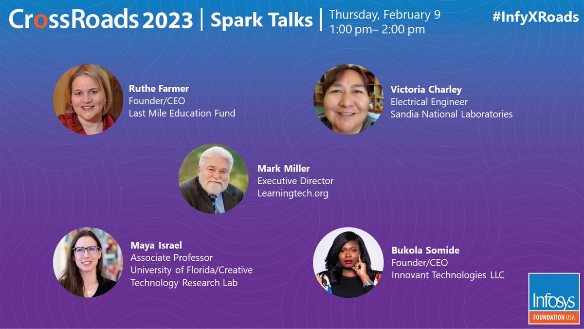Looking forward to sharing my ‘Spark Talk’ with attendees at the 2023 #InfyXRoads as we collaborate around new ideas and insights, all while “Decoding #PassionforCS”! @InfyFoundation #somithecomputerscientist