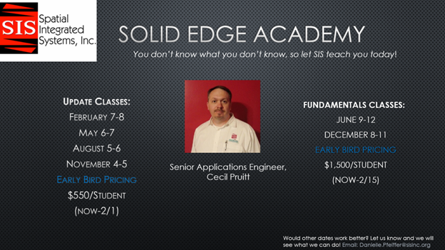 SISINC1's tweet image. Are you curious in #learning about all the #updates offered in #SolidEdge2023?💡

🍎 Enroll now for our 2-day Solid Edge Update Academy to easily get caught up and learn the new tips/tricks!

Register Here before 2/1 for $75 off/student 💸

zcu.io/p4T2