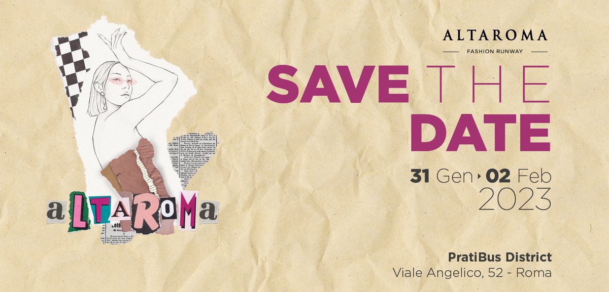 🗓️ #SaveTheDate 
Martedì 31 gennaio torna la moda nella capitale. Online il programma delle sfilate che puoi seguire anche  in diretta streaming. 
Claudia Locatelli alias The Haubergier, dell’ Accademia di Belle Arti di Roma, disegna la copertina di #Altaroma per questa edizione.