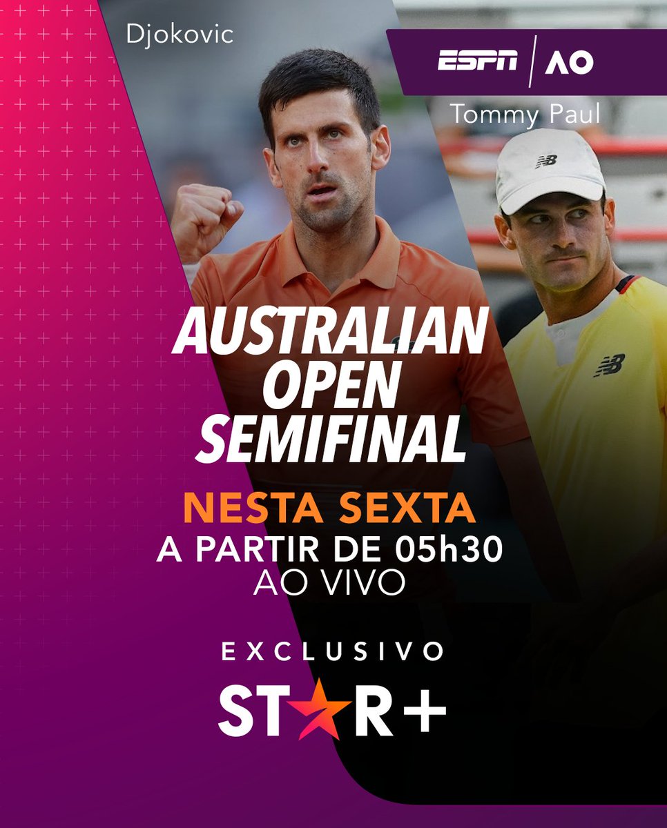 ESPNBrasil's tweet photo. ⚠Chegaram as semifinais masculinas do #AustralianOpenNaESPN! Amanhã, a partir de 00h30 acompanhe as disputas. Quais irão para a final?

A transmissão é AO VIVO e EXCLUSIVA para assinantes Star+!
Acesse: https://t.co/OWBrny47L7

#ESPNnoStarPlus https://t.co/4rI7NnvwRw