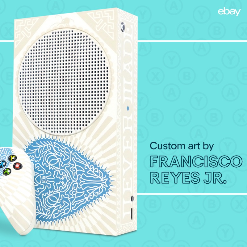 eBay's tweet photo. The more you look, the more you can’t take your eyes off them. These #ebayforcharity @xbox consoles with custom art by #Nevermade #DowntownDaniel, and @xolo_mariduena will take your gaming to the next level. All proceeds go to the @theBHACla. Only 15 available. Bid now.