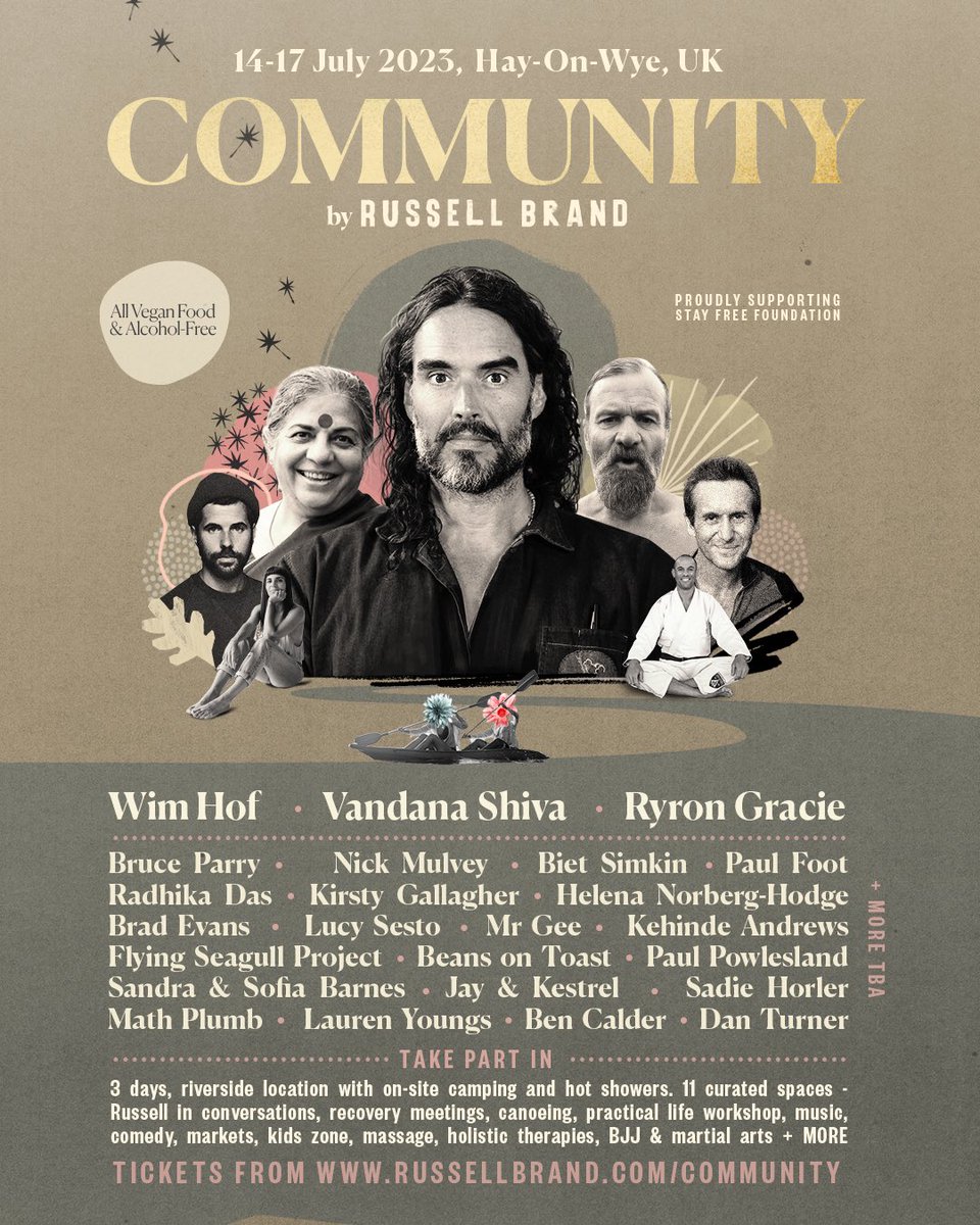 It’s an absolute dream to be invited back again to perform at @rustyrockets ‘Community’✨ Last year was the first Community event at Hay-On-Wye, and it really was the most beautiful and spiritual place to be.💖 Tickets are on sale now: russellbrand.com/community/