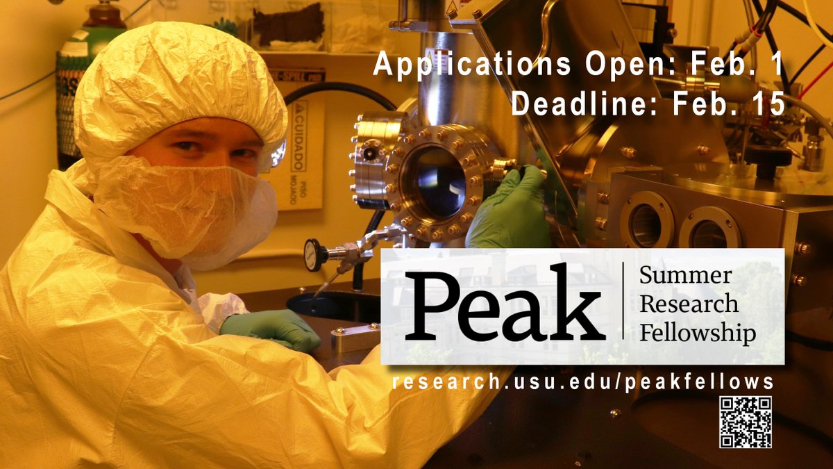 Undergrads: The application period for USU's 2023 Peak Summer Research Fellowships will open Wed, Feb 1, and the application submission deadline is Wed, Feb 15. Learn more about this outstanding opportunity:
research.usu.edu/peakfellows/