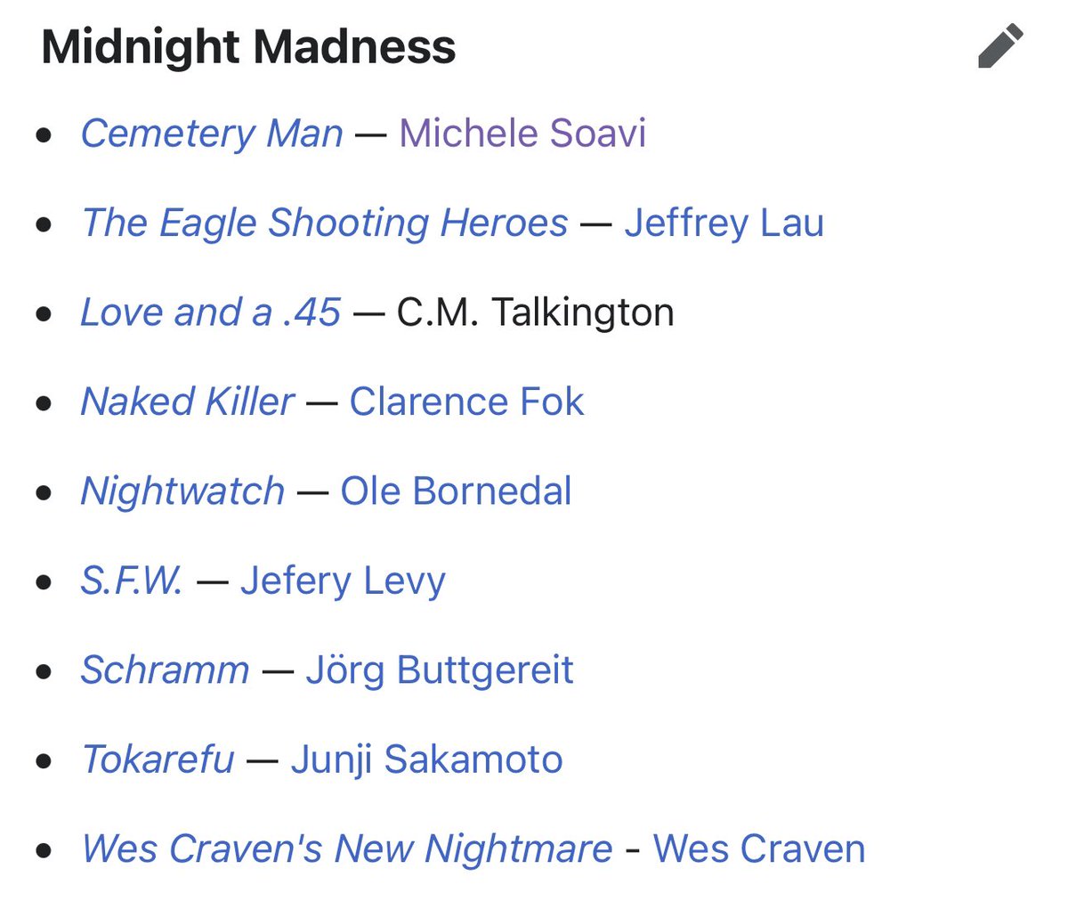 Noah Cowan was responsible for launching TIFF's heralded Midnight Madness, and brought so many young filmmakers from our genre world into a mainstream festival. Here's 1990, 1992, and 1994, respectively. My condolences to the entire Toronto film scene on this great loss.