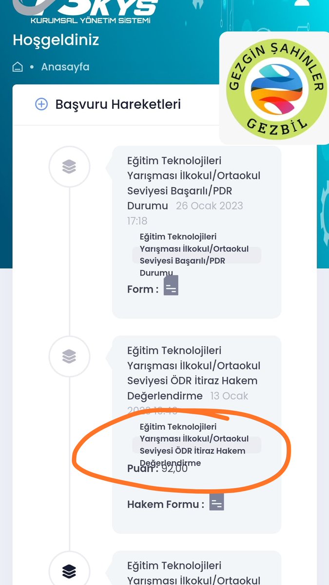 TEKNOFEST2023 Eğitim Teknolojileri Yarışması alanında hazırladığımız GEZBİL projemiz 92 puanla bir üst aşamaya geçtik. Hayallerimiz var, hedefimiz yüksek🚀🇹🇷 <a href="/gul_davut/">Davut GÜL</a> <a href="/FatmaSahin/">Fatma Şahin</a> <a href="/aslantektas/">Aslan Tektaş 🇹🇷</a> <a href="/yasintepe/">Yasin TEPE</a> <a href="/erdalkilinc27/">Dr.Erdal KILINÇ</a> <a href="/mtahmazoglu/">Mehmet Tahmazoğlu 🇹🇷</a> <a href="/M_A_Tiryakioglu/">Mehmet Ali TİRYAKİOĞLU🇹🇷</a> <a href="/hamit_sellum/">hamit sellum</a>