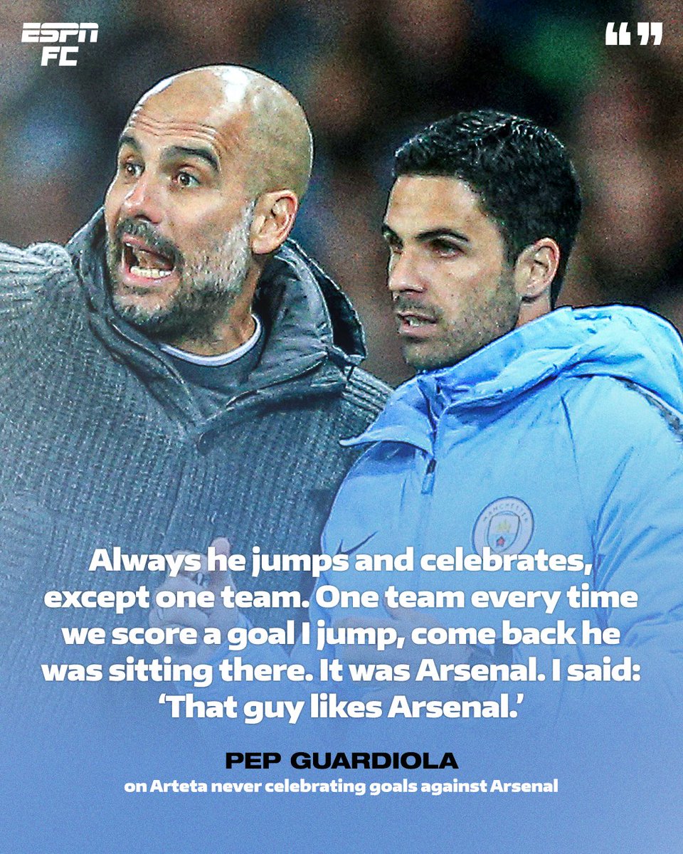 ESPNFC's tweet photo. Pep knew how much Arteta loved Arsenal ❤️ https://t.co/lL8egBoLsi