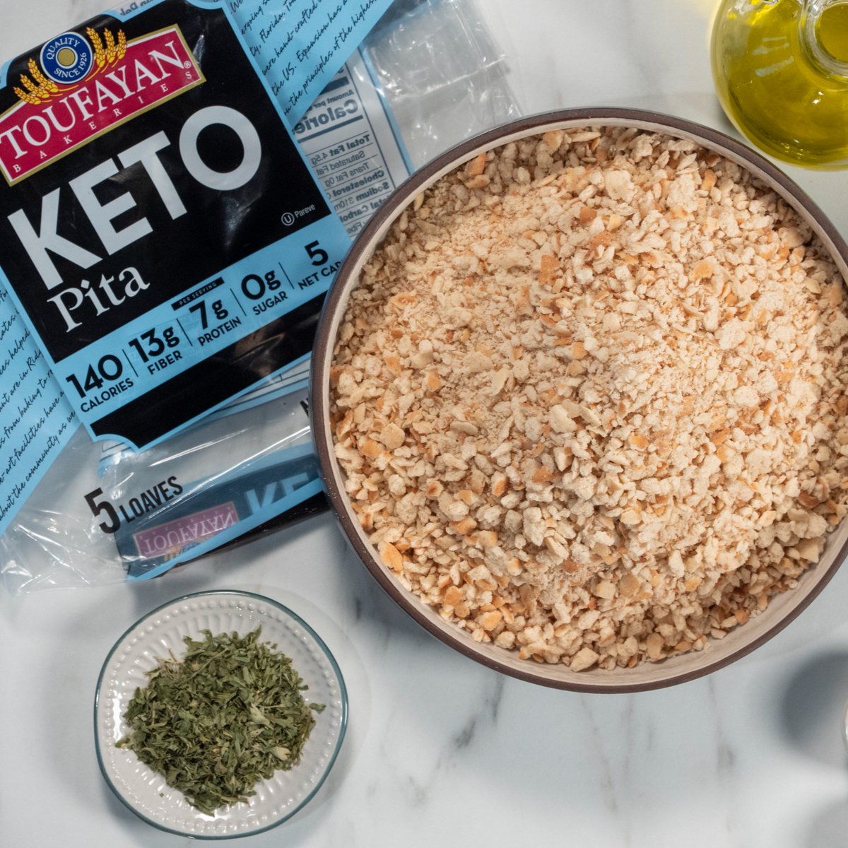 Toufayan's tweet image. Did you know you can use our Keto Pita Breads to make keto friendly breadcrumbs (with 7g proteins per serving)? 🧐 #keto #ketobread #toufayan #breadcrumbs #pita #ketodiet