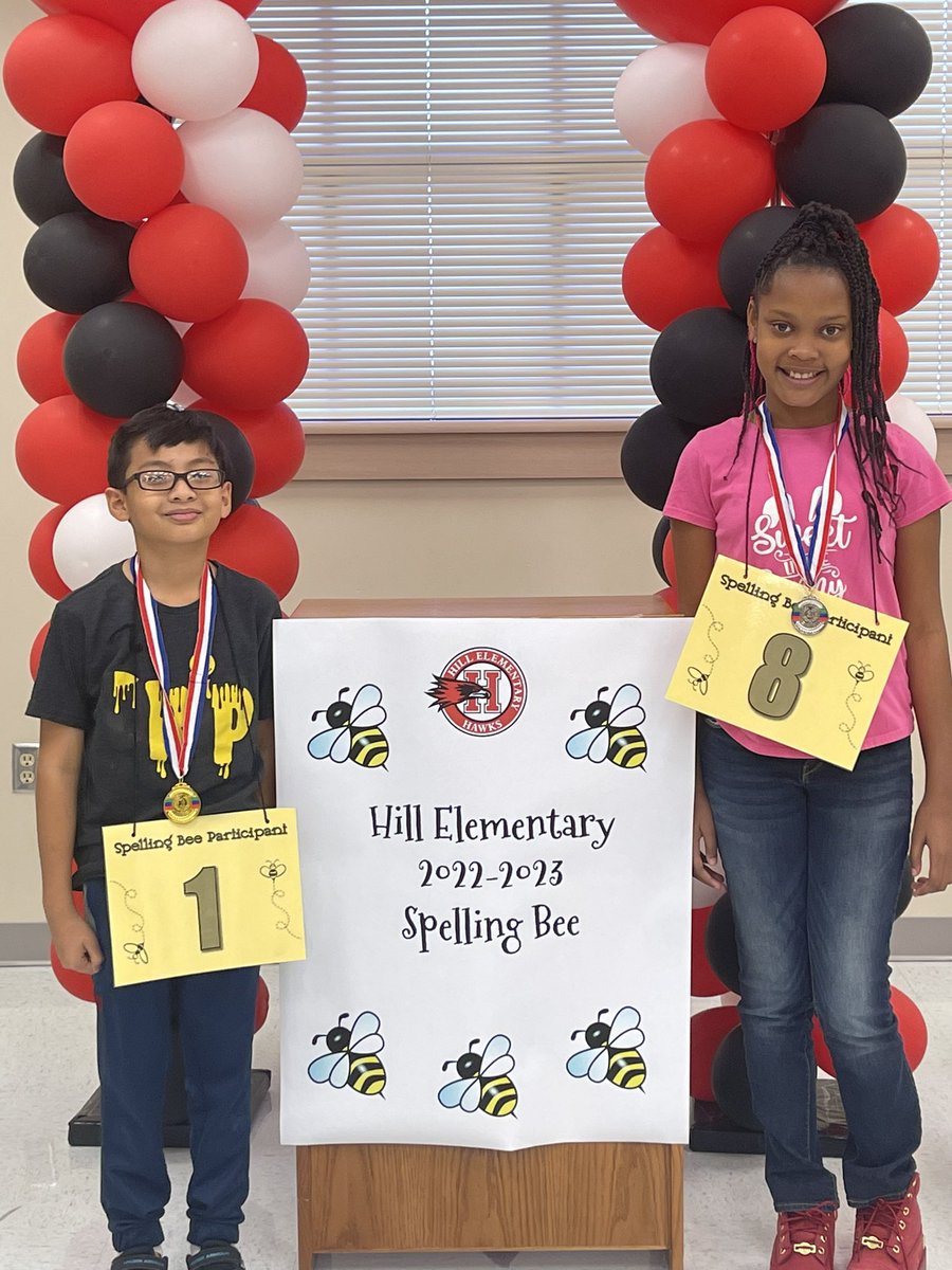 HillElemLMC's tweet photo. Congratulations to our @Hill_AISD 2022-2023 Spelling Bee Champion Leonardo Phan, and our Runner-Up Jewel Davis! @ZHoward31 @whiteconstance1 https://t.co/sxv3W4sK2m