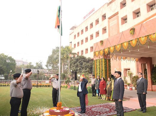 PramodAen's tweet photo. CMD ,RVUNL Sh RK Sharma Sir,unfurled national flag on the occasion of 74th Republic Day celebration held today at Vidyut Bhawan,Jaipur .Prizes were also distributed to the meritorious employees of Utpadan Nigam and the winners of Games and Sports competition.
#RepublicDay2023 https://t.co/qKTY0Gmxbl