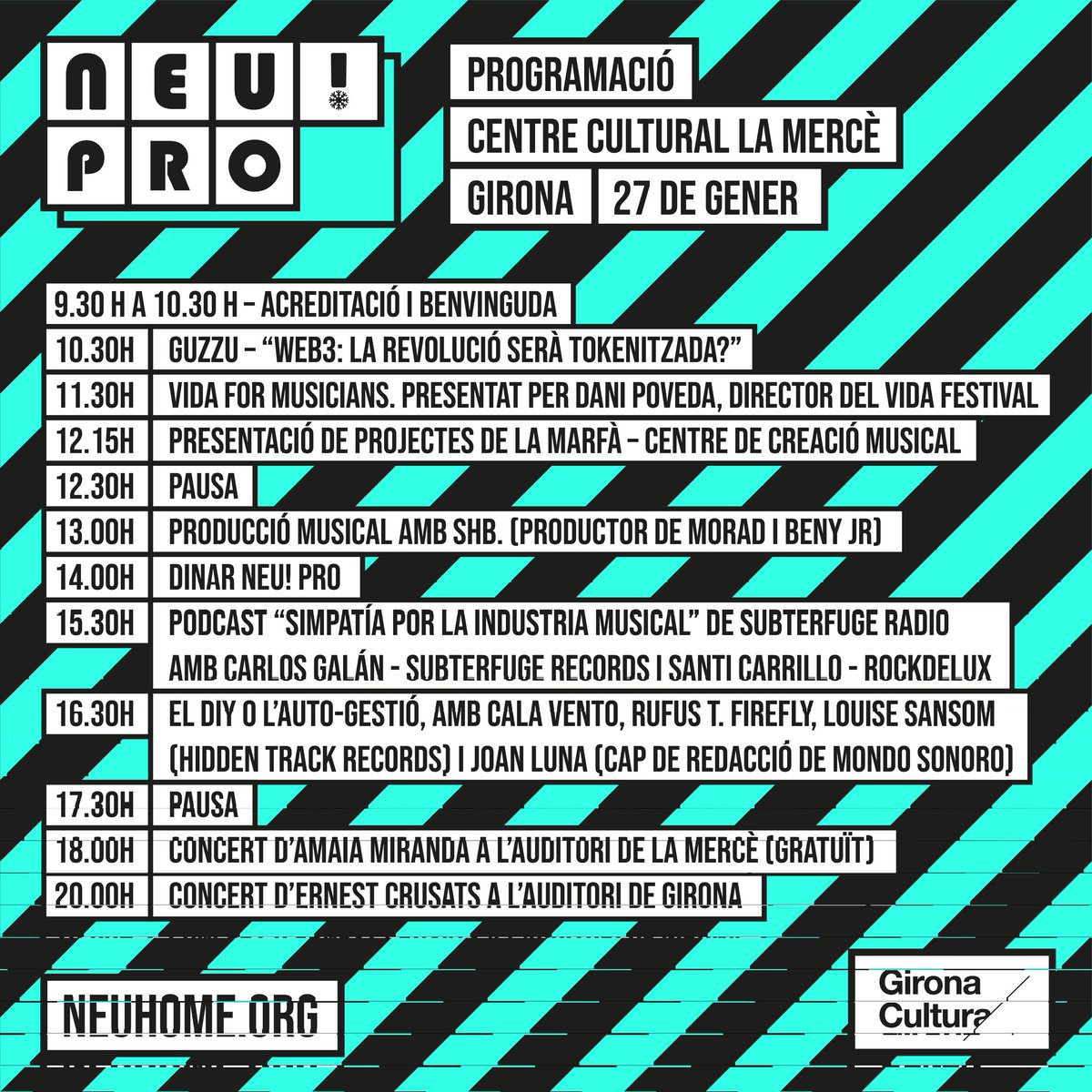 LaMarfamusica's tweet photo. El festival @neu_neuhome organitza demà #NeuPro, una jornada a @LaMerceGirona que vol ser un espai de trobada entre creadors i altres professionals del sector musical. 
@LaMarfamusica hi serem també explicant els projectes i recursos del centre.

+ info a: https://t.co/3PZ2UOJTWA https://t.co/ZCF6hY2QFW